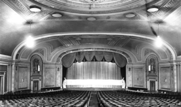 Black and white photo of theatre auditorium